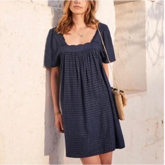 Sezane Caitlin Dress in Navy Blue with Gold Threads with bonus Tote Bag! - Picture 11 of 17